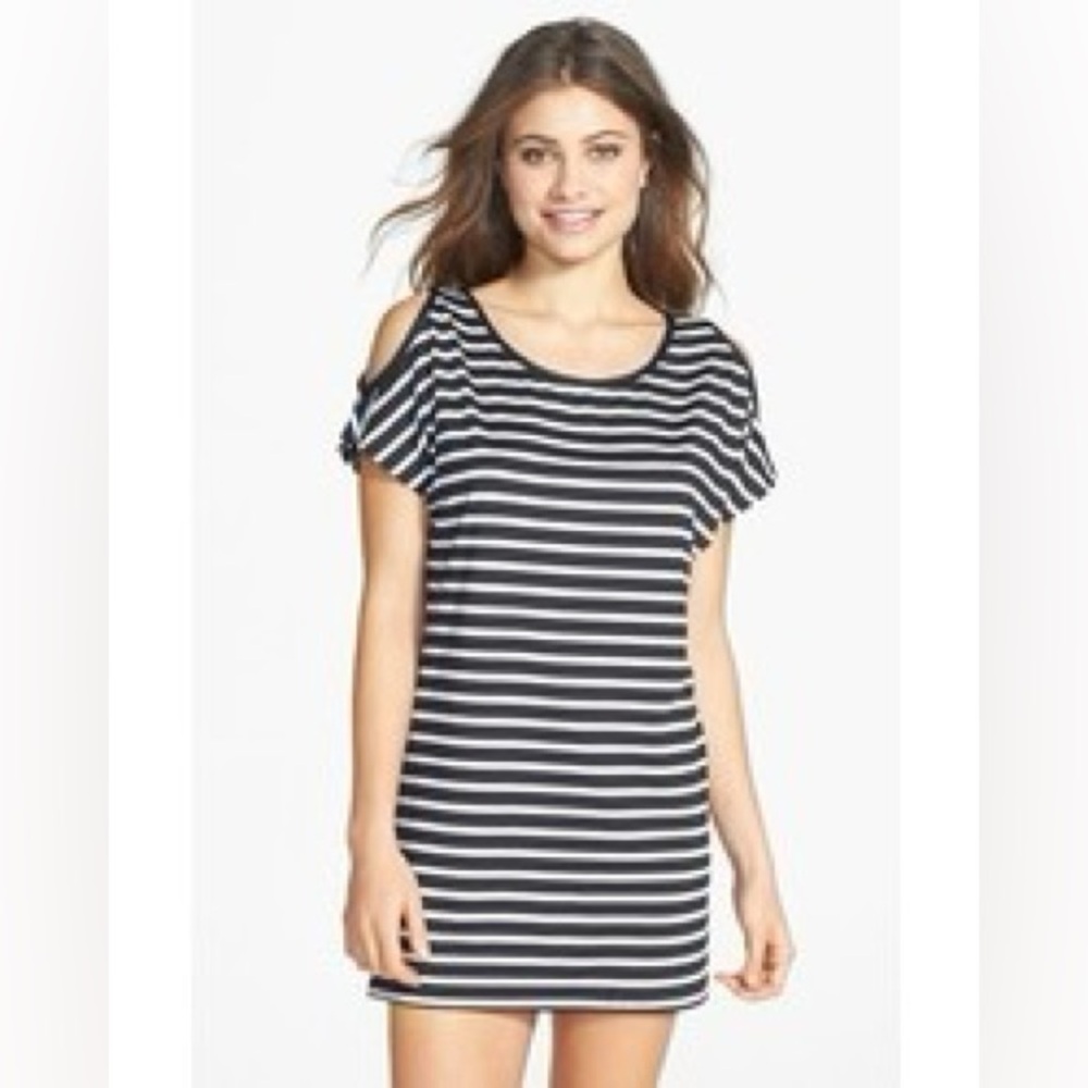 Michael Kors striped blue and white open shoulder tee size S